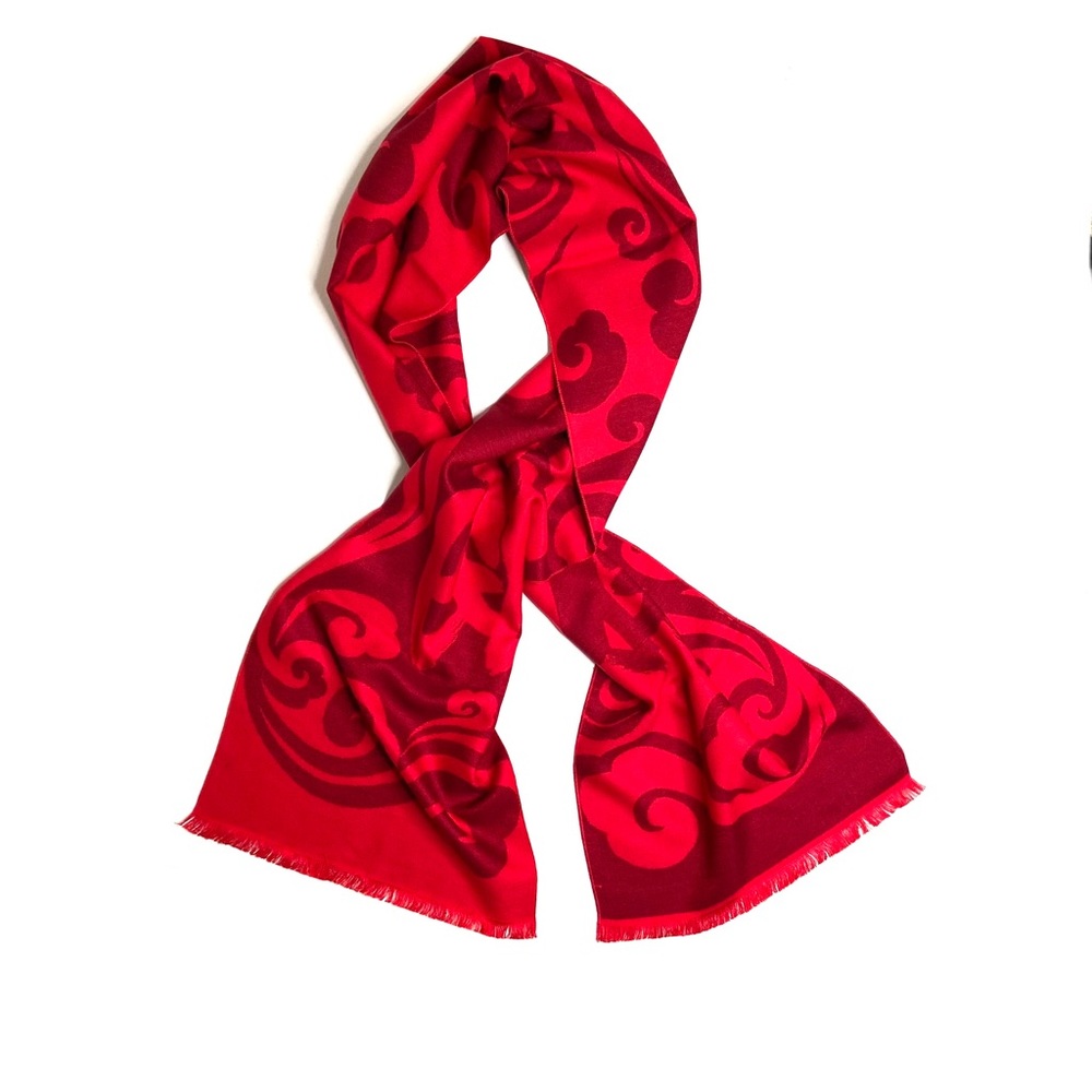 WENSLI Red Scroll Viscose Scarf